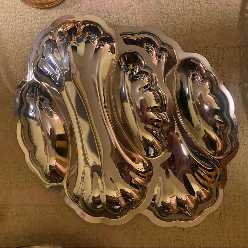 Pair of vintage shell metal platters 3 sections